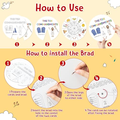 COcnny Ten Commandments Coloring Craft - 24 Sets Color Your Own Religious Art Wheel Kit for Kids, 10 Commandments DIY Craft Art Cards for Sunday School Christian Classroom Home Activities VBS Supplies - style: Ten Commandments