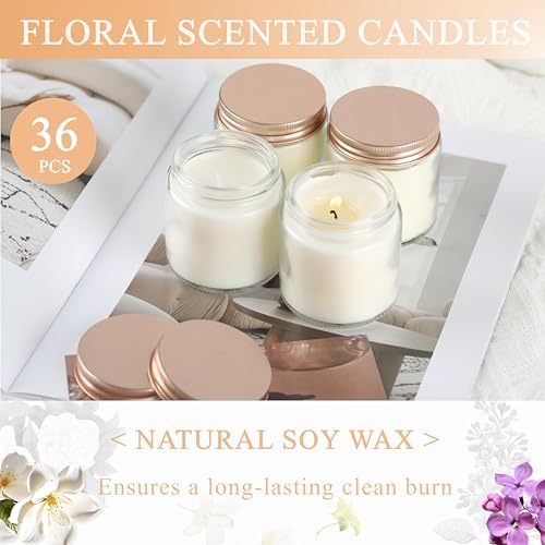 ACITHGL 36 Pcs 4oz Mini Mason Jar Candles Small Scented Candles Bulk Aromatherapy Ideal Souvenir Favors for Wedding Birthday Party (Vanilla, Lilac, Gardenia, Pink) - color: Pink, style: Vanilla, Lilac, Gardenia