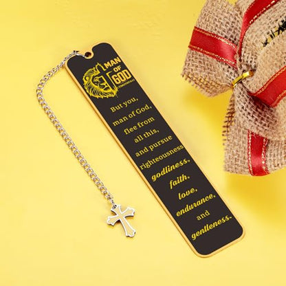 Christian Bookmark Man of God, Inspirational Lion Bible Verse Bookmark with Cross Pendant - style: but you man of god