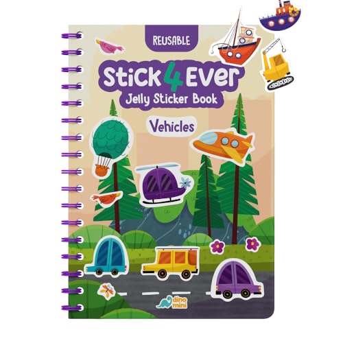 Stick4Ever Jelly Sticker Book® - for Kids - Waterproof, Easy to Clean Reusable Sticker Book for Toddlers- Reusable Road Trip Activities for Kids - Stocking Stuffers for Toddlers (Vehicles) - style: Vehicles