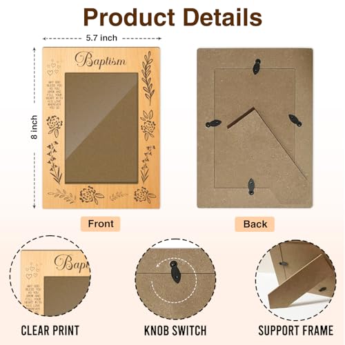 Blessing Baptism Picture Frame, Girls Baptism Gifts from Godparents Friends Family, Christening Baby Gift, 4x6 Inch Wooden Picture Frame for Home Office Desktop Nightstand Decor -016 - color: Flowers-4