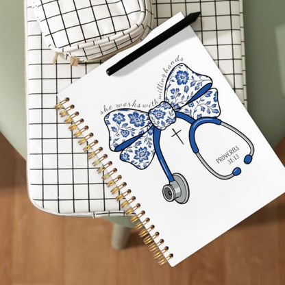 NATSUNO Christian Nurse Gifts for Women Spiral Notebook Journal 5.5x8.3in - color: White Christian Nurse