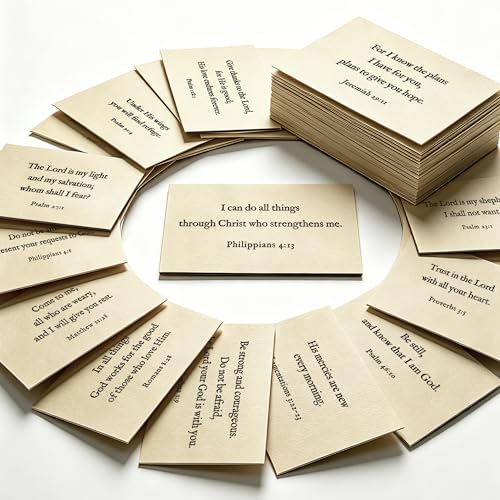 Bible Verse Cards, 60 Mini Prayer Cards on 600GSM Textured Paper - color: Beige