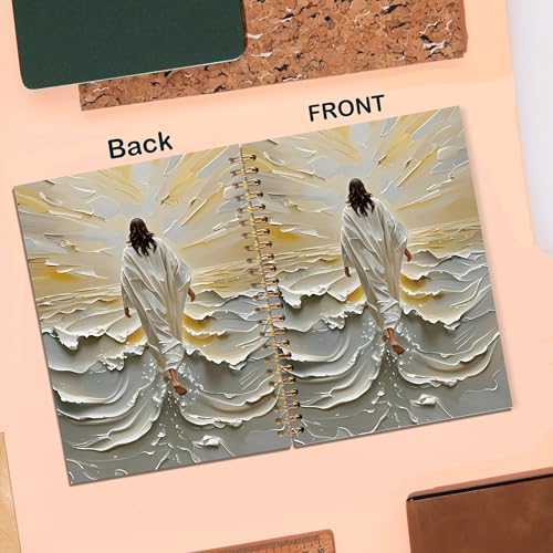Jesus Christian Notebook Journal, Jesus Walking on Water Religious Notebooks for Note Taking, Christian Prayer Journal for Women Men, Spiral Notebook 5.5x8.3 Inch - color: Jesus Waves