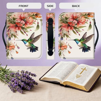 Bible Cover for Women Large PU Leather Zippered Bible Case with Handle and Flower Bird Design, Christian Bible Cover for Girls & Women, Cover Fits Standard 9.5"x7.5"x2.3" Bible - color: Flower Bird
