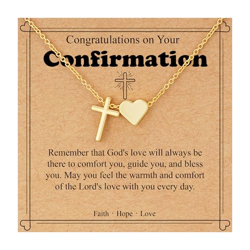 WEDDINEN First Communion Confirmation Baptism Jewelry Gifts for Teens Girls Kids,Cross Heart Necklace for Women Girls Christian Religious Stuffers Jewelry Gifts for Kids - style: Confirmation-Gold