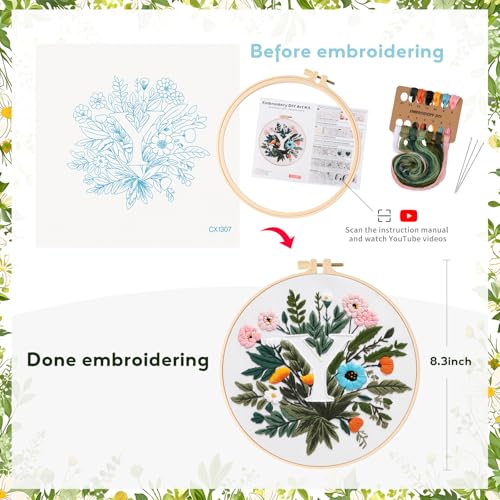 Zerzsy 7.87 '' Embroidery Kits Plant Flower Leaf English Letter Patterns for Beginners Adults, Easy to Learn Cross Stitch Kit for Home Office Decor - color: Letter Y