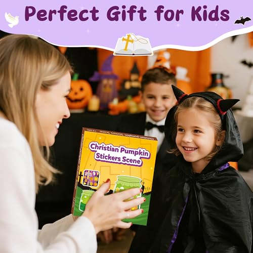 CY2SIDE Pumpkin Religious Jar Scene Sticker - 12 Set Halloween Christian Cross Sticker, Make a Pumpkin Jar Scene for Sunday School Rewards Activities - style: Pumpkin jar