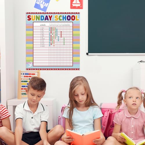 Yeaqee12 Pcs Sunday School Attendance Charts with Sticker, Red - color: Red