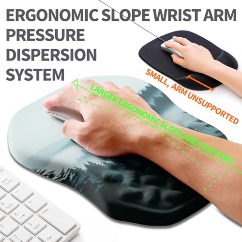 Ergonomic Slope Mouse Pad Wrist Support, Wrist Rest Mousepad for Carpal Tunnel Pain Relief with Massage Bulge and Slow Rebound Memory Foam (12x8 inch, Foggy Forest) - color: Am033-foggy Forest