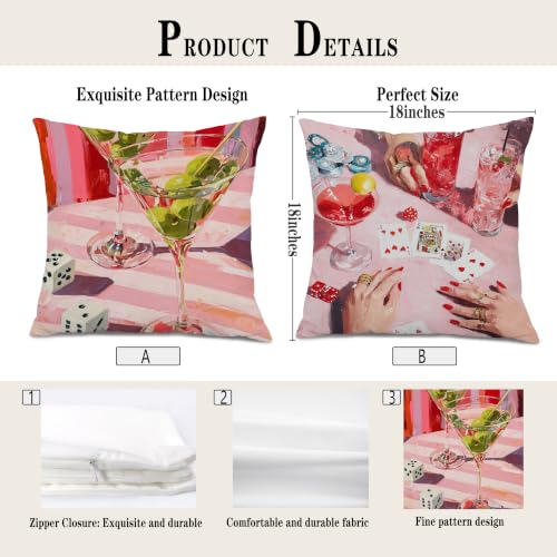 Retro Trendy Pink Cocktail Throw Pillow Covers 18x18 Set of 2 - color: Colour -Ff
