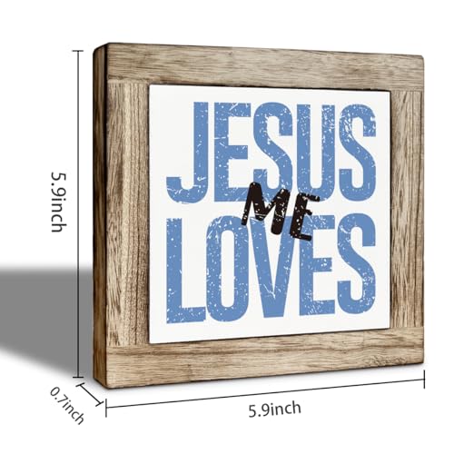 Christian Wooden Desk Decor Wooden Box Sign, Jesus Loves Me, Farmhouse Bible Verse Tabletop Sign, Inspirational Religious Faith Decor for Home Office 5.9x5.9 Inches - color: color11