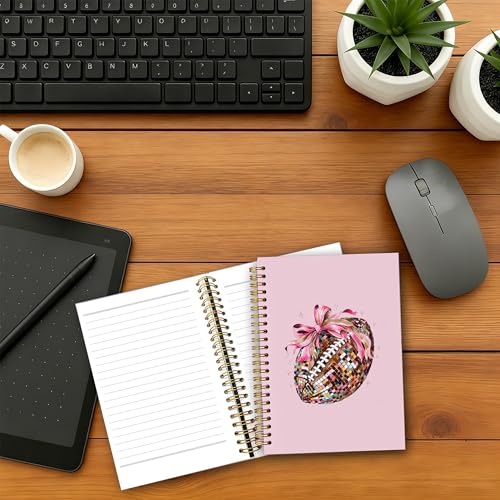 Coquette Pink Bow Football Notebook Journal,Football Gifts for Women, Football Mom Gifts, Preppy Notebook Journal for Note Taking Work, Spiral Notebook, 5.5x8.3 Inch - color: Multiple Color-9