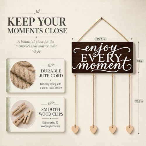Hanging Photo Display with Clips, Hallway Pictures Wall Decor - color: Dark Espresso