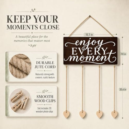 Hanging Photo Display with Clips, Hallway Pictures Wall Decor - color: Dark Espresso