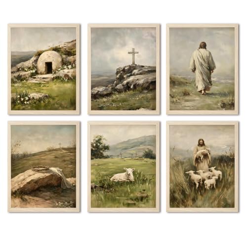 SHRNGCK Christian Jesus Easter Posters Set of 6 Vintage Religious Faith Wall Art Resurrection Cross Bible Canvas Prints Aesthetic for Living Prayer Room Bedroom 12x16 Unframed - color: Jesus, size: 16"L x 12"W