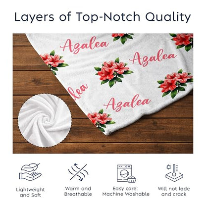 Personalized Floral Name Blanket, Custom Floral Name Design Azalea, Soft Nursery Throw, Newborn Birthday Baptism Christening Keepsake - color: #Ver8