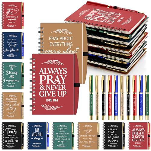 Kosiz 200 Pcs/100 Set Christian Gift Bulk Spiral Notebook and Pen, 5 Color - color: Multicolor