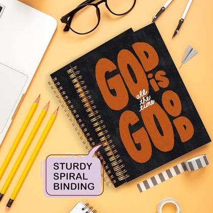 Yhtrg God Is Good Christian Spiral Hardcover Notebook, Black and Burnt Orange Inspirational Writing Journal, Religious Faith Prayer Notebook for Bible Study Daily Journaling, 5.5x8.3 - color: Burnt Orange