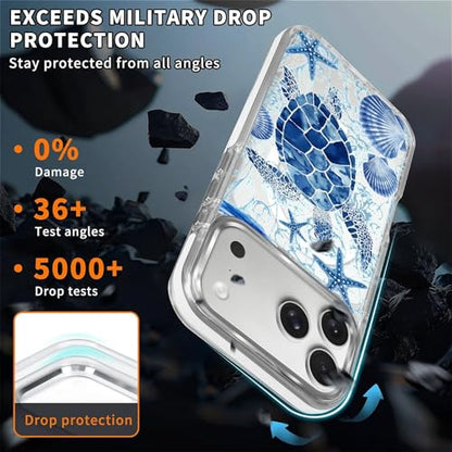 for iPhone 17 Pro/iPhone 18 Pro Case [Compatible with Magsafe],Girls Women Clear Magnetic Case Silicone Shockproof Protective Cover with Pattern Blue Sailing Sea Turtle - color: Blue Sailing Sea Turtle, size: iPhone 17 Pro/iPhone 18 Pro