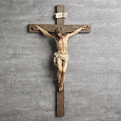 BC Catholic Crucifix Wall Cross, 20.75"H Large Jesus Cross for Wall - size: 20.8"L x 11.5"W