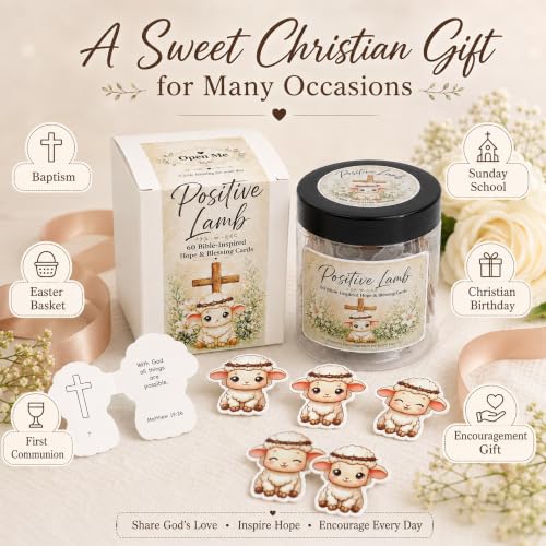Positive Lamb of Hope - 60 Empowering Bible Verse Prayer Cards, Religious Catholic & Christian Gifts for Women, Men, and Teens for Birthday, Graduation, Confirmation, Baptism Gifts For Girl & Boys - color: Positive Lamb