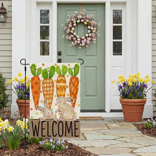 CROWNED BEAUTY Easter Bunny Carrots Garden Flag Outside 12x18 - size: 12"X18"