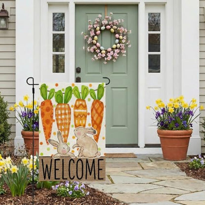 CROWNED BEAUTY Easter Bunny Carrots Garden Flag Outside 12x18 - size: 12"X18"