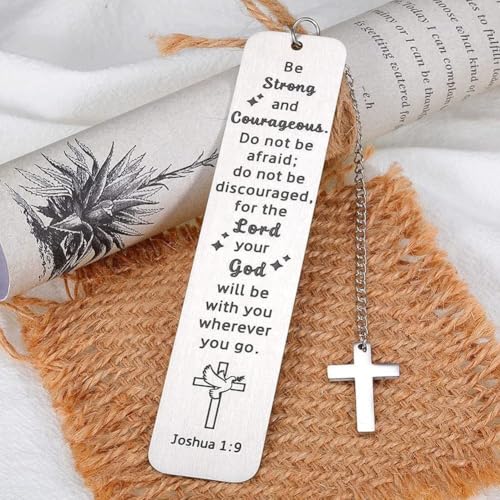 Bible Bookmark Christian Gifts for Women Men - Joshua 1:9 "Be Strong and Courageous Bible Verse | Inspirational Religious Gift with Cross Charm & Box for Graduation, Baptism, Son, Daughter - style: BM028 Joshua 1:9 Be Strong and Courageous