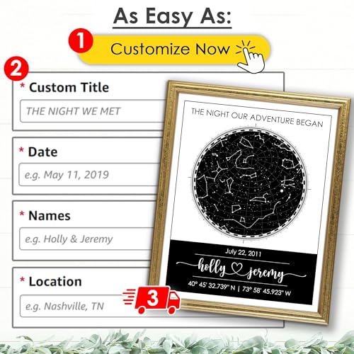 Custom Star Map Art Print - Fully Personalized (Your Details, Size, Color, Framing) | Romantic Gift Husband | Paper Anniversary | Special Ocassions Gift (e.g. Wedding, Birthday, etc) - color: Black & White, size: 11x14, style: Accent