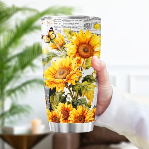 Funny Sunflower Quote Travel Cup for Women, 20oz Insulated Stainless Steel Tumbler with Hilarious Saying I Came I Saw I Forgot, Gift for Elderly Mom Grandma Friends - color: Sunflower Lover