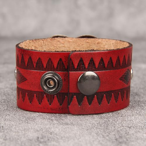 GelConnie Punk Leather Cuff Bracelet Adjustable Straps Wrap Bracelets Arm Armor Cuff Gothic Leather Wristbands for Men, Women - color: MLPB101-Red