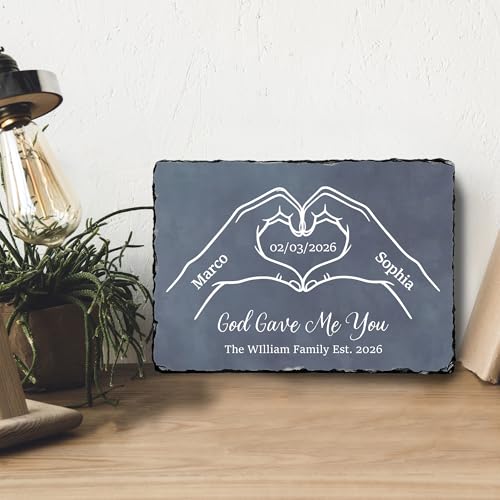 Personalized Stone Plaque for Couple - God Gave Me You Heart Hands Anniversary Wedding Romantic Keepsake Gifts (S-230) - color: S-230