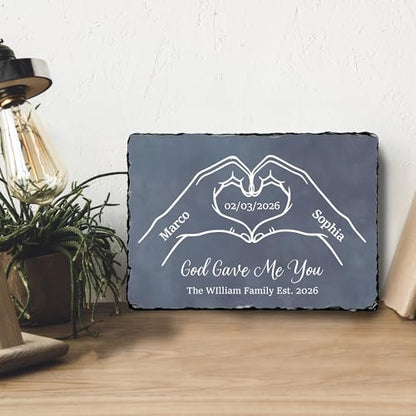 Personalized Stone Plaque for Couple - God Gave Me You Heart Hands Anniversary Wedding Romantic Keepsake Gifts (S-230) - color: S-230