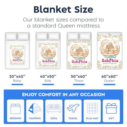 Personalized Baptism Noah's Ark Toddler Blanket, Christian Rainbow Animal Bible Story Throw, Custom Name and Date Faith Keepsake for Boy Girl, Religious Gift from Parents Grandparents - color: Baptsim Toddler Blanket#8