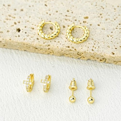Bheop Gold Silver Dangle Earrings for Women, Cubic Zirconia Earring Stack - color: Gold-cz cross huggie set