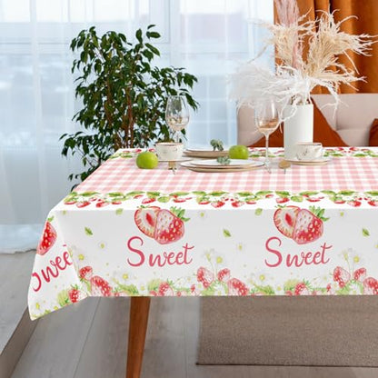 3Pcs Strawberry Plastic Tablecloth, Disposable Berry Sweet One Table Cover - color: Strawberry