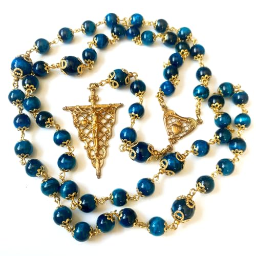 Handmade vintage copper 5 dacade rosary for women & men Natural Tiger Eye Stone Beads Necklace Perfect Catholic gifts with box