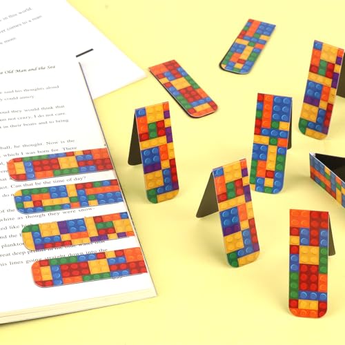 48 Pcs Magnetic Bookmark, Building Block Magnetic Bookmark Magnetic Page Markers Clips for Kids Students Teachers Reading Book Lovers Supplies Party Favors (3 Styles) - style: Building Block