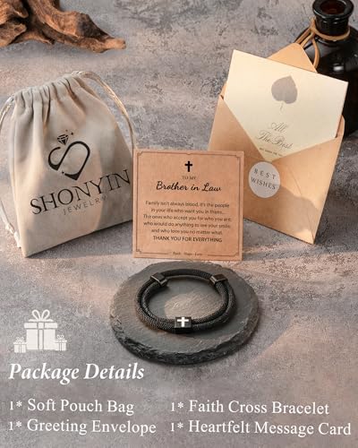 Shonyin Religious Catholic Gifts for Teen Boy Men, Cross Bracelet with Card - style: Brother in Law