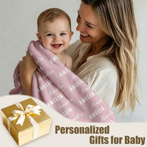 Ships Next Day, Personalized Baby Blanket with Name - Custom Newborn Hospital Swaddle Blanket, Super Soft Plush Flannel Baby Gift for Birth Announcement Shower Easter Gifts for Toddler Kids - color: Pink 2