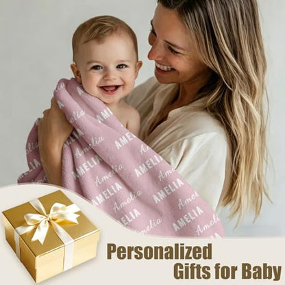 Ships Next Day, Personalized Baby Blanket with Name - Custom Newborn Hospital Swaddle Blanket, Super Soft Plush Flannel Baby Gift for Birth Announcement Shower Easter Gifts for Toddler Kids - color: Pink 2