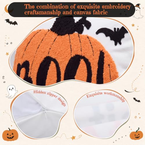 Mixweer 4 Pcs Halloween Pillow Covers Set, 18 x 18 Inch Embroidered Pumpkin Ghost Spooky Pillow Cases, Square Throw Cushion Cover, Fun Halloween Decor for Couch Sofa Bed Home - style: Halloween