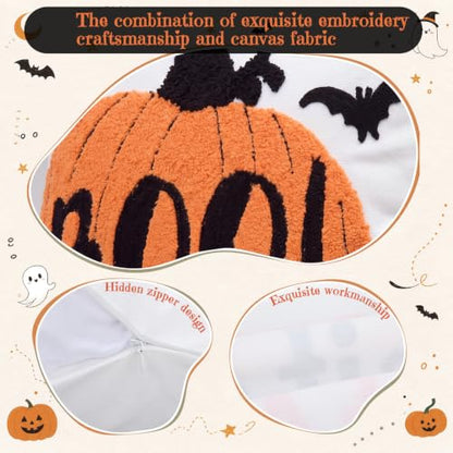 Mixweer 4 Pcs Halloween Pillow Covers Set, 18 x 18 Inch Embroidered Pumpkin Ghost Spooky Pillow Cases, Square Throw Cushion Cover, Fun Halloween Decor for Couch Sofa Bed Home - style: Halloween