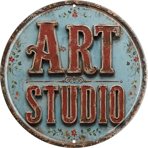 WSUPBPR Art Studio Metal Sign 8x8in Round Creative Plaque for Studio Wall Decor Artist Gift - color: Art Studio
