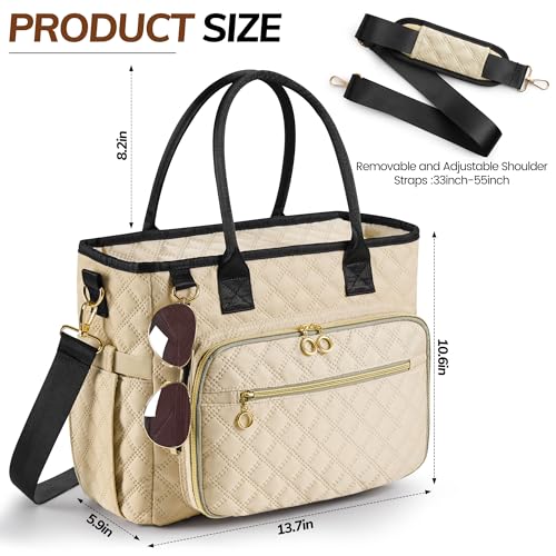 Large Bible Bag with Bible Cover Case for Women Quilted Church Tote Bags for Bible Study, Adjustable Shoulder Strap - color: Khaki
