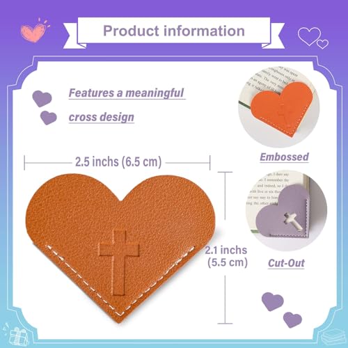 8 Pcs Leather Heart Bookmarks with Cross Design, Christian Gifts for Women, Book Accessories and Gifts for Church or Book Club(Cut-Out) - style: Cut-out