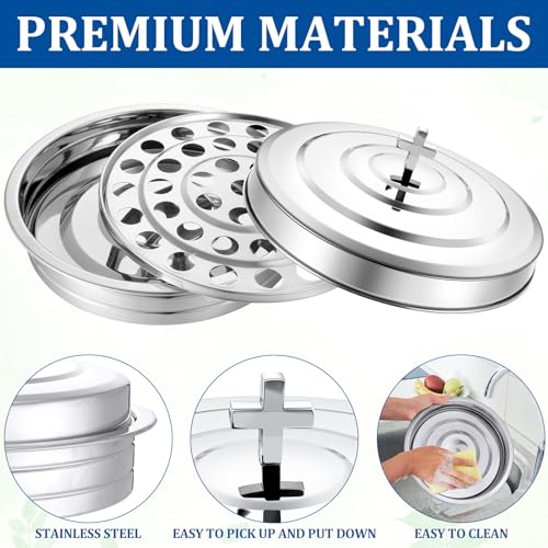 Jingmore Communion Ware 3 Holy Wine Serving Trays with 1 Cover, Silver - color: Silver