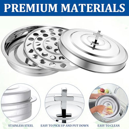 Jingmore Communion Ware 3 Holy Wine Serving Trays with 1 Cover, Silver - color: Silver