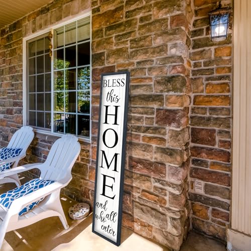 Welcome Sign for Front Door, Black, 45"X9" - color: Bless this Home And All Who Enter(Black White)